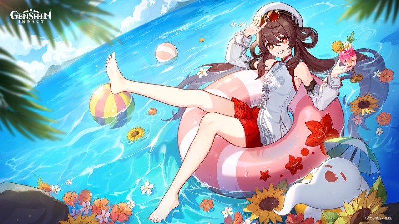 Официальный арт с Ху Тао • Обои с календарём на Июль
